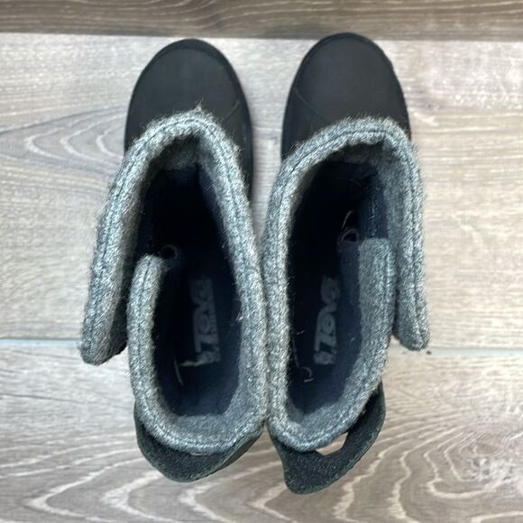 Teva Haley Waterproof Black Leather Gray Warm Women’s Sz 6 Pull On Winter Boots - Picture 5 of 13